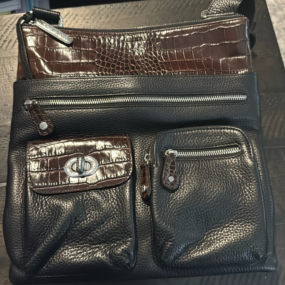 Brighton, black pebbled, leather large messenger bag excellent condition